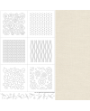 Pannello Sashiko "Element" Bianco sporco con 6 motivi sashiko quadrati e una striscia di libellule