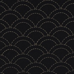 Tissu Sashiko au pochoir Vagues superposées Noir