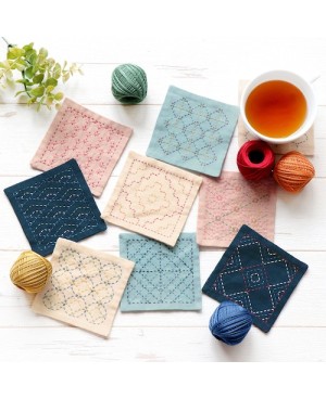 Juego de 5 posavasos Sashiko color crudo