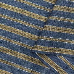 Tissu Shima Tsumugi en coton tissé à rayures bleu/jaune