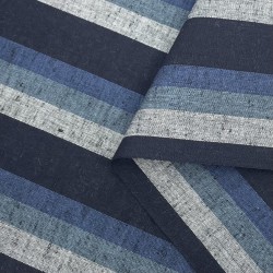 Tissu Coton Tissé Rayures Shima Tsumugi Bleu/Ecru/Marine