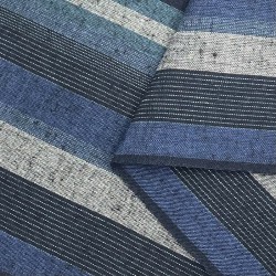 Tissu Coton Tissé Rayures Shima Tsumugi Bleu/Gris
