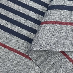 Tissu Coton Tissé Rayures Shima Tsumugi Rouge/Bleu