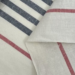 Tissu Shima Tsumugi en coton tissé à rayures Rouge/Blanc/Bleu
