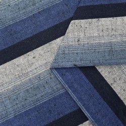 Tissu Shima Tsumugi en coton tissé à rayures Gris/Bleu/Noir