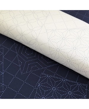 Stencilled Sashiko fabric panel - Navy