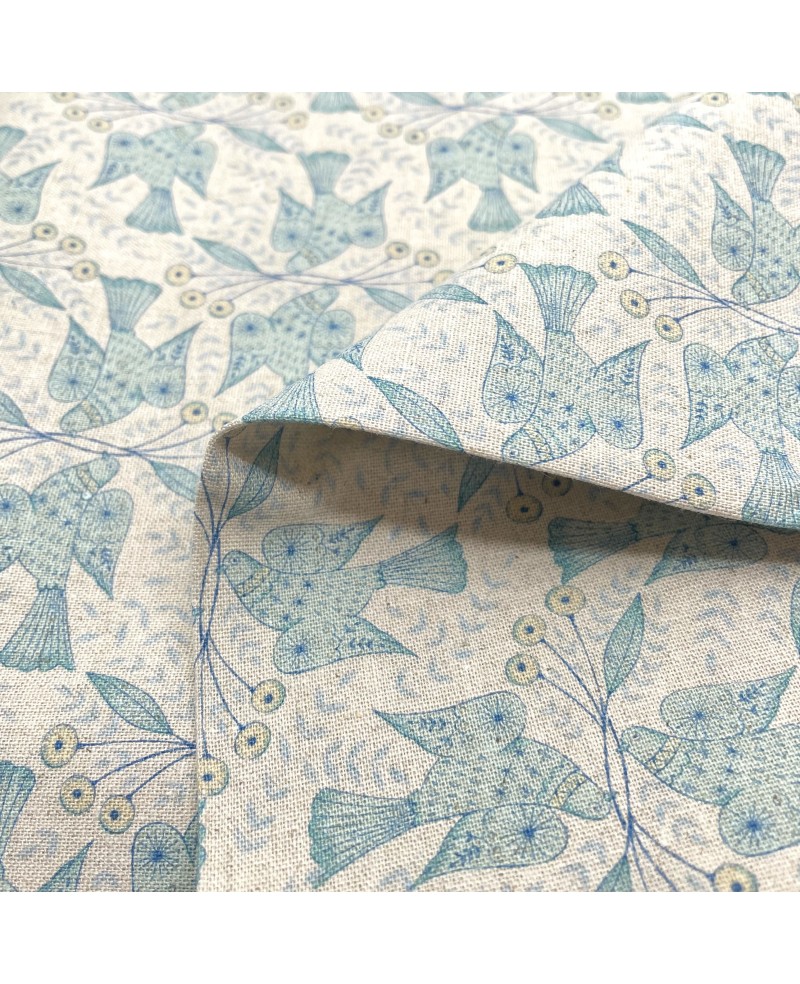 Hope Bird - Fabric designed by ALICE MAKABE - Blue/Natural