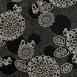 Tissu Coton Imprimé Takumi Chrysanthèmes et Cochons Noirs