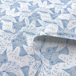 Oiseau d'espoir  - Tissu conçu par ALICE MAKABE - Blanc/bleu