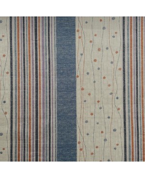 Lines and polka dots printed on blue/orange/purple canvas