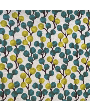 Green and blue tree-printed cotton-linen canvas