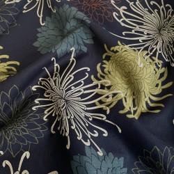 Chrysanthemums printed on navy canvas