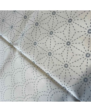 Stencilled Sashiko fabric panel - Ecru
