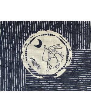 Coton sérigraphié Takumi motif lapins bleu