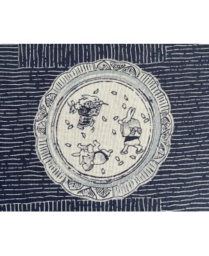 Takumi screen-printed cotton with blue rabbit motif
