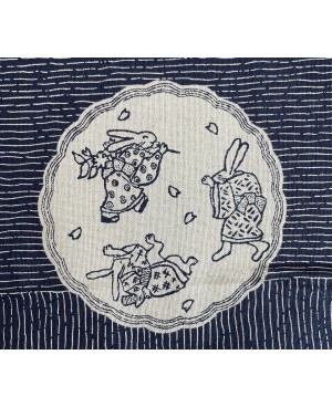 Takumi screen-printed cotton with blue rabbit motif