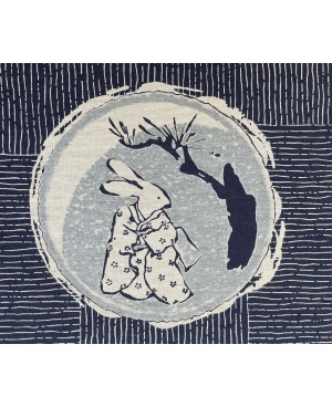Coton sérigraphié Takumi motif lapins bleu