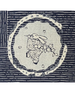 Coton sérigraphié Takumi motif lapins bleu