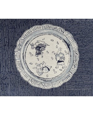 Takumi screen-printed cotton with blue rabbit motif