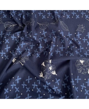 Takumi screen-printed cotton with blue cross and rabbit motif