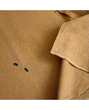 Coton sérigraphié Takumi têtes de chats camel