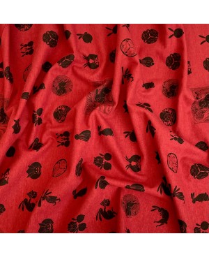 Coton sérigraphié Takumi lapins rouge