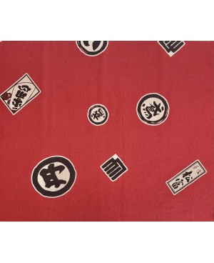 Algodón serigrafiado Takumi con motivos japoneses en rojo