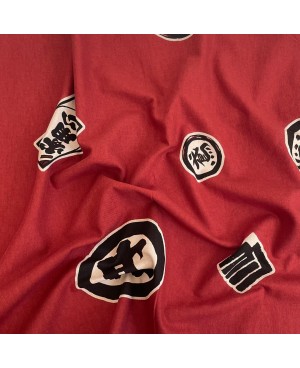 Algodón serigrafiado Takumi con motivos japoneses en rojo