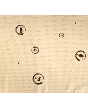 Takumi screen-printed cotton with beige cross and cat motifs