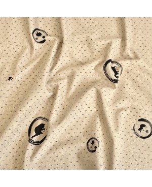 Takumi screen-printed cotton with beige cross and cat motifs
