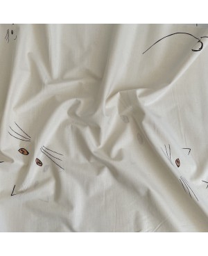 Coton sérigraphié Takumi têtes de chats blanc
