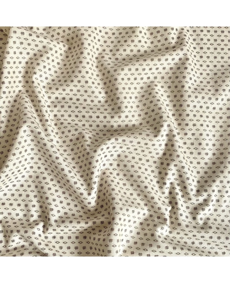 Takumi screen-printed cotton, small ecru motifs Takumi screen-printed cotton, small ecru motifs