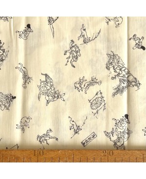 Cotone serigrafato Takumi con motivi di conigli beige