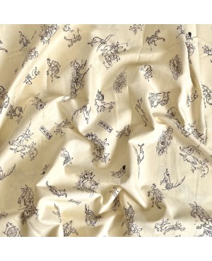 Takumi screen-printed cotton with beige rabbit motif