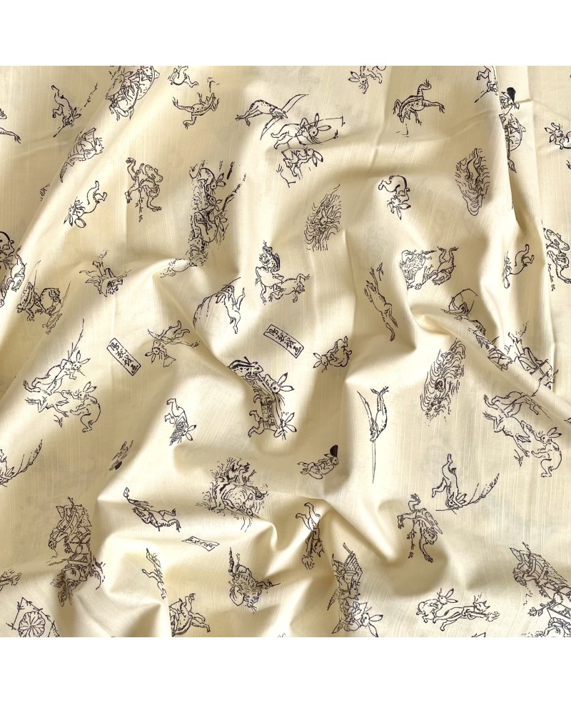 Takumi screen-printed cotton with beige rabbit motif Takumi screen-printed cotton with beige rabbit motif