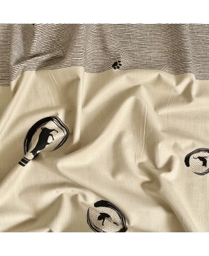Takumi siebgedruckte Baumwolle mit Erbsen- und Katzenmotiven beige