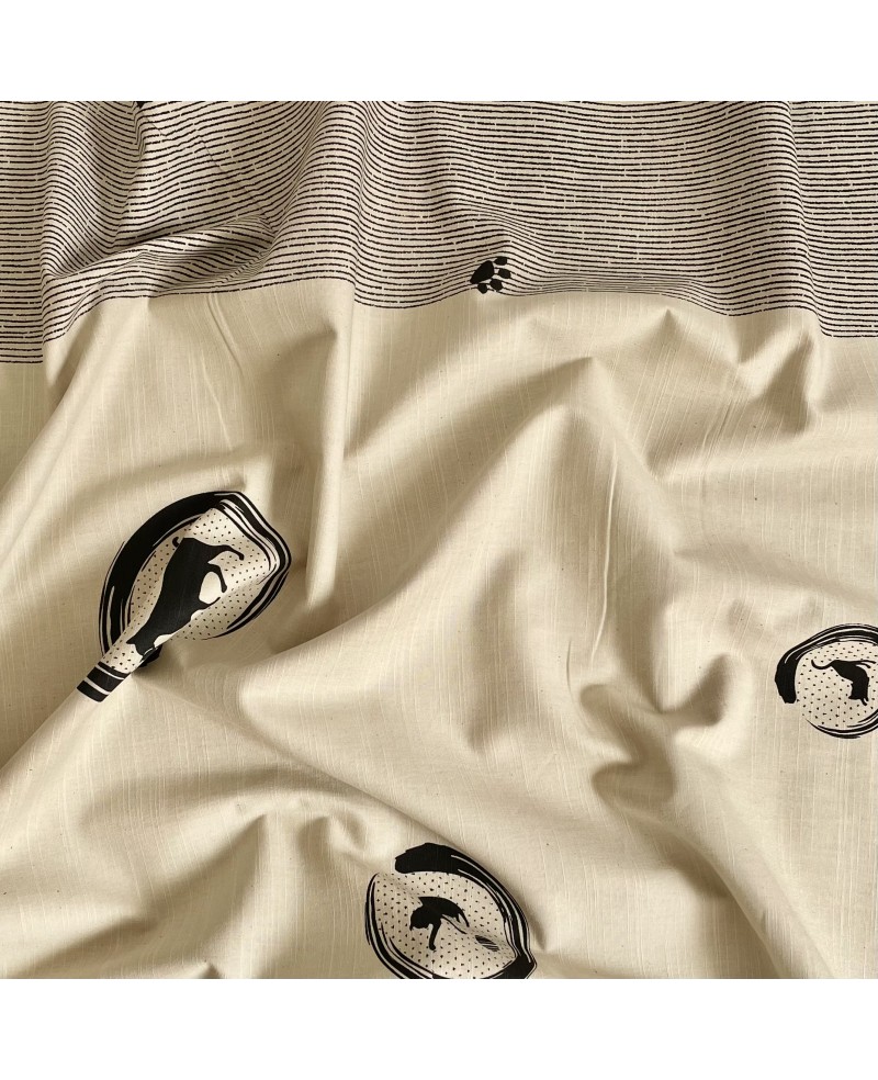 Coton sérigraphié Takumi motifs pois et chats beige