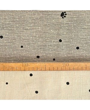 Takumi screen-printed cotton with beige polka dots and cats