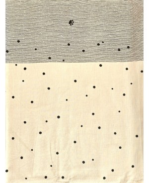 Cotone serigrafato Takumi a pois e gatti beige