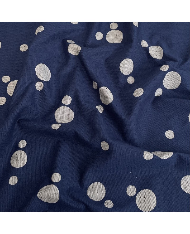 Coton sérigraphié Takumi motifs gros pois bleu/gris