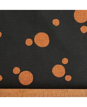 Algodón serigrafiado Takumi con grandes lunares negros/naranja