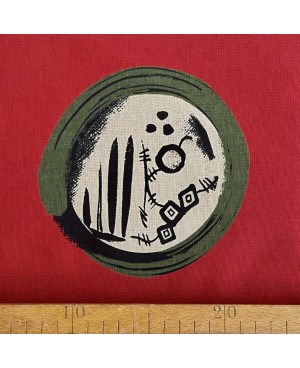 Coton sérigraphié Takumi formes abstraites rouge/vert