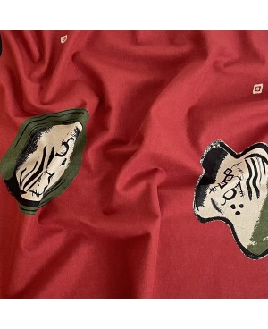 Takumi screen-printed cotton abstract shapes red/green