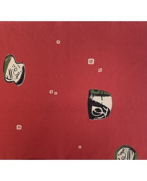 Takumi screen-printed cotton abstract shapes red/green