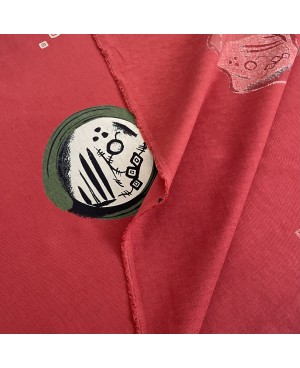 Takumi Siebdruck Baumwolle abstrakte Formen rot/grün
