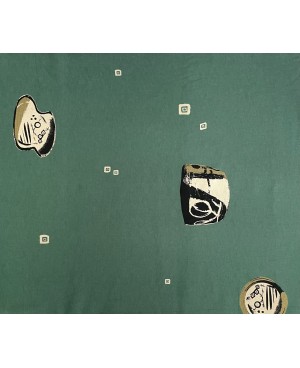 Coton sérigraphié Takumi formes abstraites vert