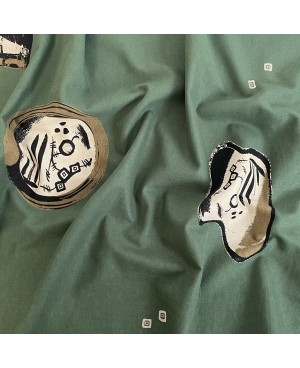 Takumi screen-printed cotton abstract shapes green