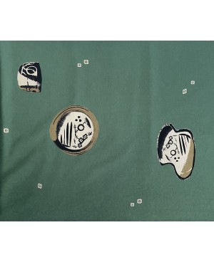Coton sérigraphié Takumi formes abstraites vert