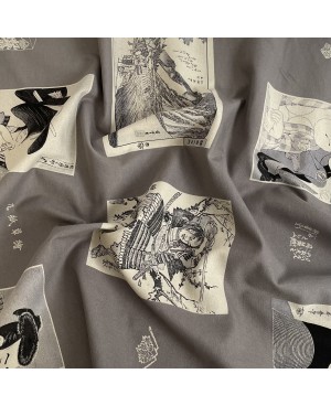Takumi Ukiyo-E panel de algodón serigrafiado por Tsutaya Jūzaburō fondo gris