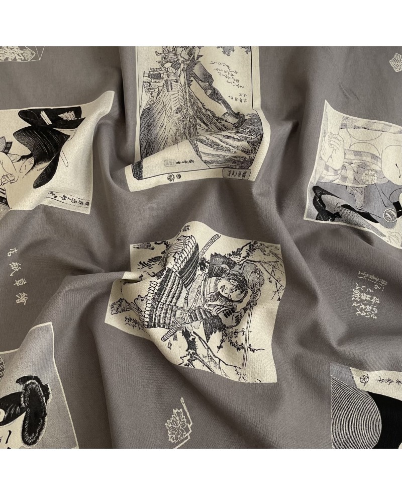 Takumi Ukiyo-E screen-printed cotton panel by Tsutaya Jūzaburō grey background Takumi Ukiyo-E screen-printed cotton panel by Tsutaya Jūzaburō grey background